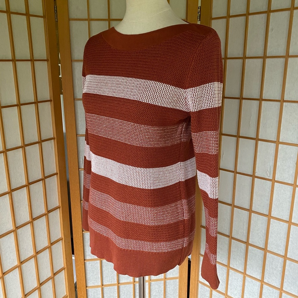 Market & Spruce Striped Weave Rust Sweater SZ M - Picture 12 of 13